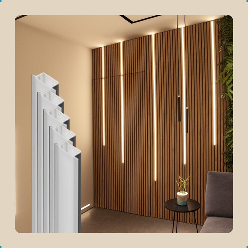 Kit 5 Perfil Led Slim Embutir Gesso Madeira Teto Aluminio Unica