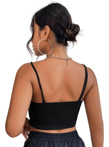 Shein Top De Tirantes Corto Color Negro Talla Grande