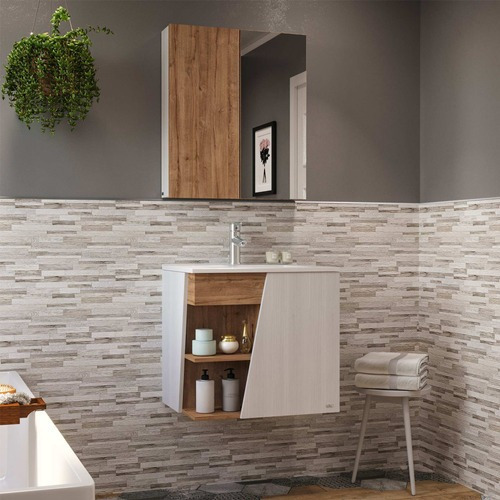 Klipen Eva Mueble de Baño con Lavamanos Suspendido Color Blanco con Repisas Expuestas 500 mm