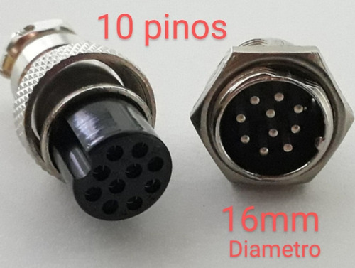 Conector Gx16-10 / 10 Pinos 16mm Para Painel Macho E Fêmea 