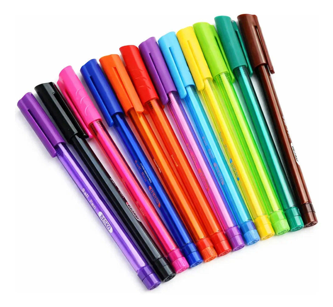 Set 12 Plumas De Colores Punta Mediana Tinta Super Suave Con Estuche Portatil Incluye 12 Colores Vibrantes