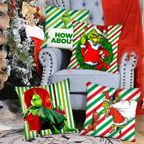 Fundas De Cojín Navideñas Grinch Para Decoración, Paquete De