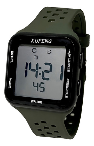 Relógios Digital C/ Cronometro De Pulso A Prova Dagua Correia Da Cor Do Relógio Bisel Verde Militar Xf-346 Fundo Cinza