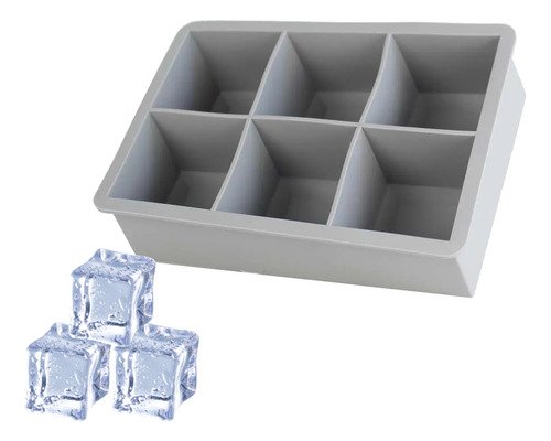 Forma Gelo Silicone 6 Cubos Grande Quadrado Cinza