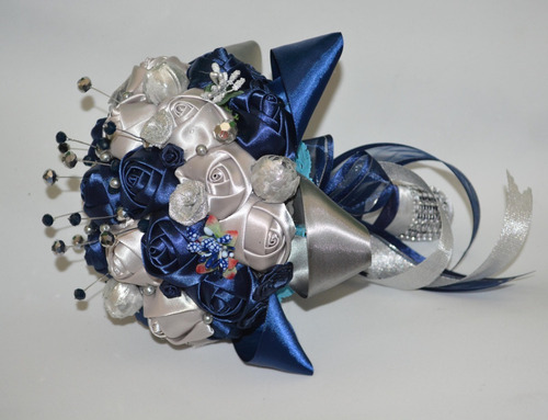 Ramo Novia Xv Años Plata Azul Marino Combinado M