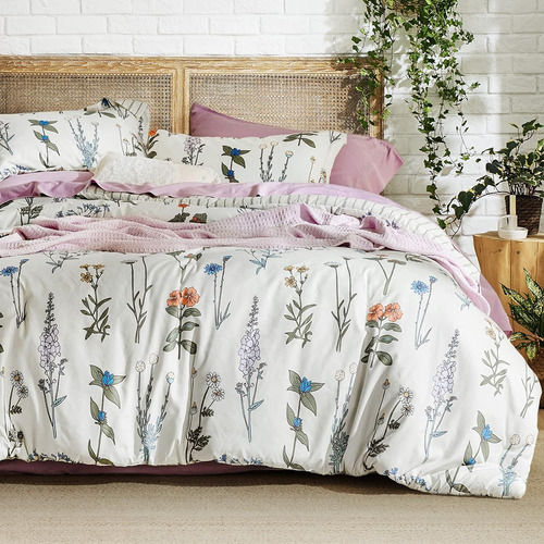 Bedsure Floral White Comforter Set - Queen Bedding Comforter
