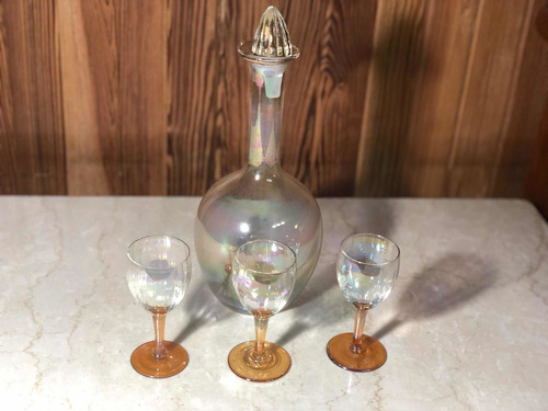 Botellón Antiguo Con 3 Copas Haciendo Juego. Licorera (Usado)