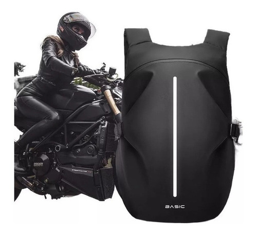 Mochila Impermeable Basic Con Reflejante Para Motociclista Color Negro Diseño de la tela Tela oxford