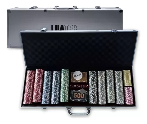 Maleta de poker 500 fichas baralho dados kit completo jogador