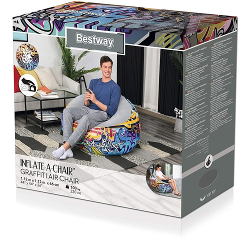 Imagen 3 de 8 de Mueble Cojín Silla Puff Inflable Diseño Graffiti 1.12mx66cm