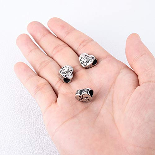 **conjunto De 3 Abalorios De Corazón De Mamá De Plata...