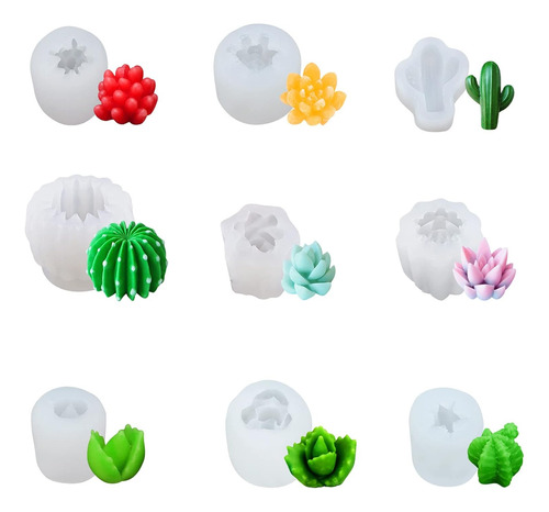 9 Molde De Silicona Suculenta Moldes Resina De Flor Cactus