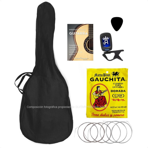 Funda Guitarra +  Cuerdas Gauchita + Afinador + Pua + Manual