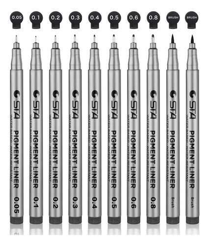 Juego De 10 Bolígrafos De Tinta Negros Micro Pen Finel...