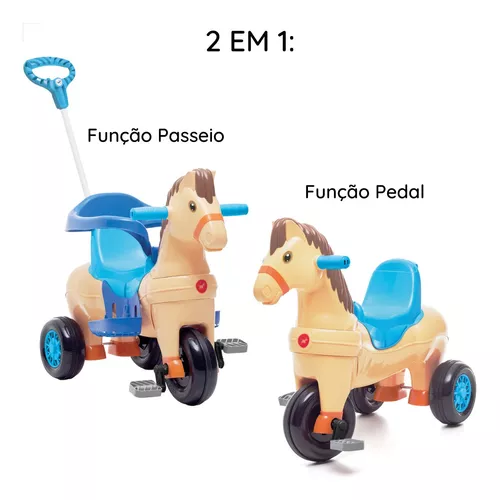 Triciclo Motoca Infantil Azul Bebê Menino Póto Som Cavalinho