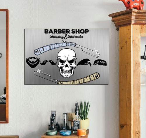 Cuadro 20x30cm Barberia Barber Shop Calaca Skull Shaves