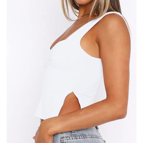 Camiseta De Mujer De Moda Chaleco Corto Sin Mangas Cuello V