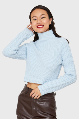 Sweater Crop Cuello Alto Celeste Nicopoly