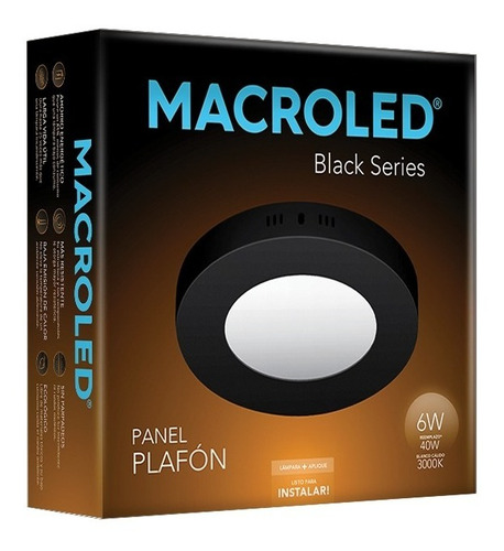 Macroled Panel Plafón Redondo Led 6w Cálido Black Npr06