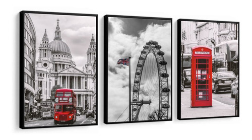 Quadro Mosaico Londres, Roda Gigante, Telefone Com Moldura