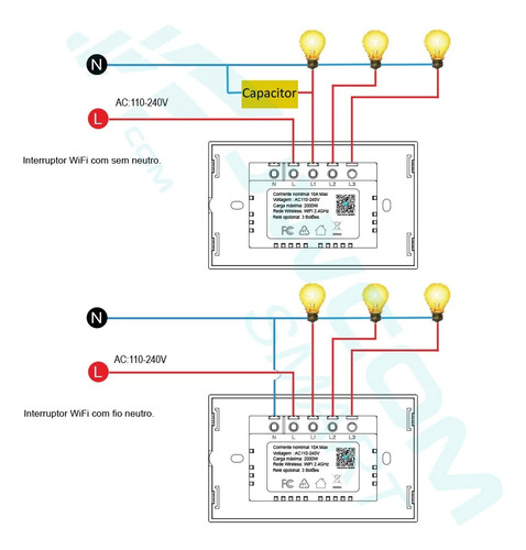Interruptor Wifi Touch 1 Botão Tuya Alexa Sem Neutro Rf433