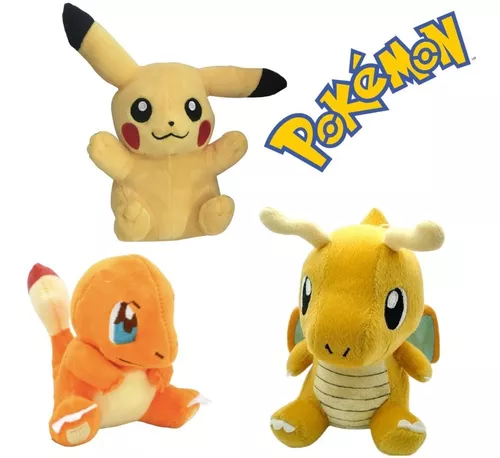 Kit 3 Pokémons Pikachu Pelúcia Dragonite Mimikiu Promoção