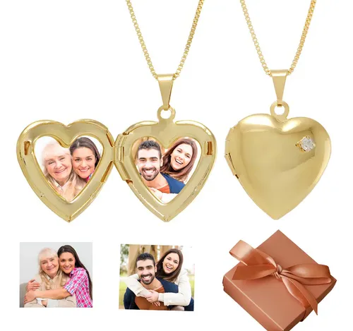 Colar Relicário Flavia Xavier Pingente Coração Banhado a Ouro 18K
