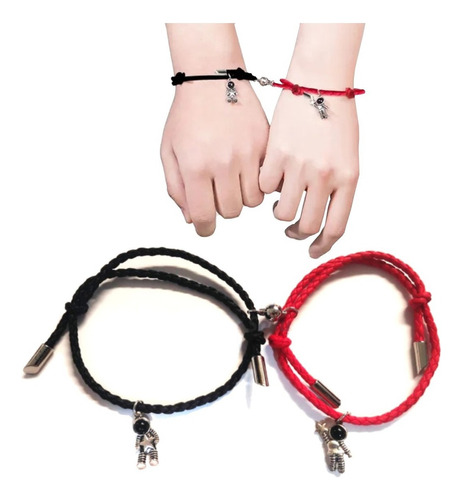 Kit 2-brazaletes Pulseras Pareja Astronauta Magnético Imán Color Rojo-Negro Diámetro 15 cm