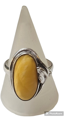 Anillo De Plata Art Nouveau Con Ambar Amarillo