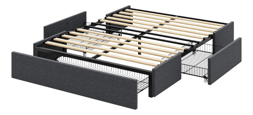 Base Cama Matrimonial Con 3 Cajones Color Gris Marca Allewie