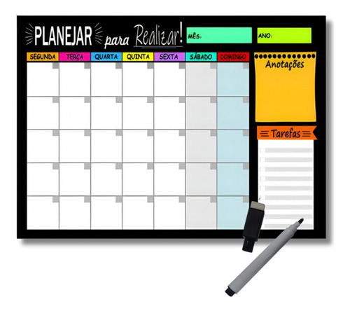 Quadro Planner Mensal 40x60 +caneta Ima +suporte + Suporte