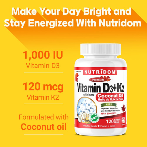 Nutridom Vitamina D3 + K2 Con Aceite De Coco 120 Cápsulas