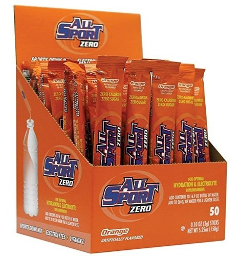 All Sport Zero Polvo Hidratación Sticks, Orange (50 Count)