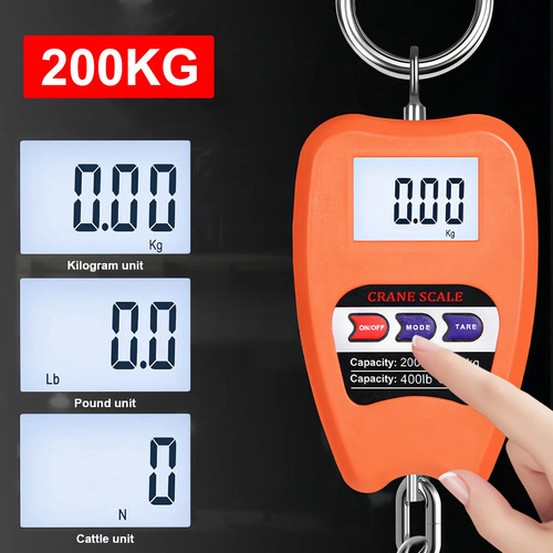 Báscula Balanza Colgante Gancho Digital Lcd Portátil 200kg Naranja