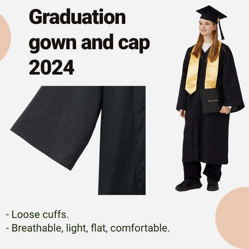 Uialecg Toga Y Birrete De Graduación Negro Mate Unisex Para