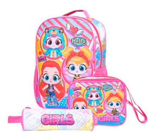 Kit Mochila Costas + Lancheira + Estojo Girls Surprise - 6ps