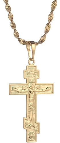 Colgante De Cruz Cristiana Ortodoxa Rusa Chapada En Oro De 2