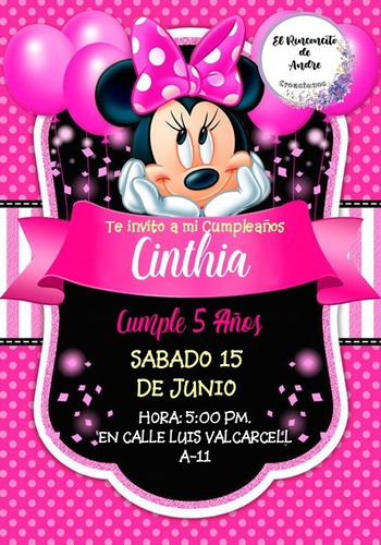 Invitacion Impresa Personalizada X20 Minnie Mouse 14x9cm