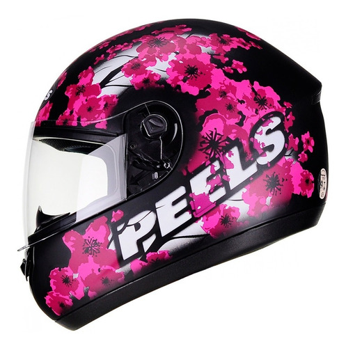 Capacete Peels Spike Blossom Preto Rosa Fosco Moto Fechado Promoção