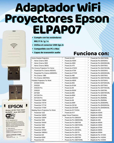 Adaptador Proyector Epson Wireless Lan Inalámbrico Elpap07