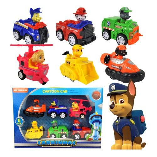 Kit 6 Carrinhos Fricção Patrulha Canina Brinquedo Infantil