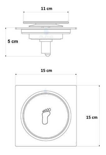 Ralo Click Inteligente De Banheiro Quadrado 15 Cm Inox Preto