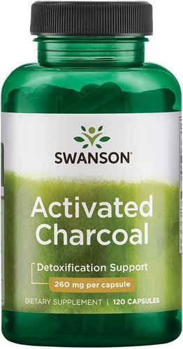 Carvão vegetal ativado Swanson 260 mg, saúde digestiva, 120 cápsulas, sabor sem sabor