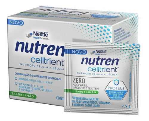 Nutren Celltrient Protect Sabor Limão 30 Sachês De 2,5g Cada Sabor Limão