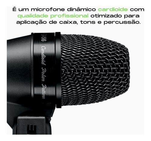 Microfone Dinâmico Shure Pga56-lc Para Caixa Tons Percussão