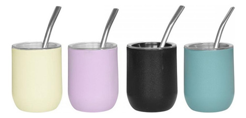 Mate Con Tapa Antivuelco Con Bombilla Negro Lisa