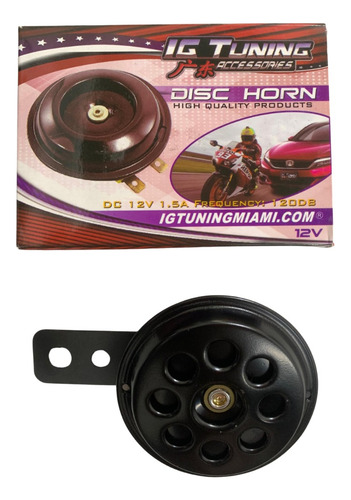 Corneta Claxon Pito Disco Mini Negra 1pc 12v Ig Tuning