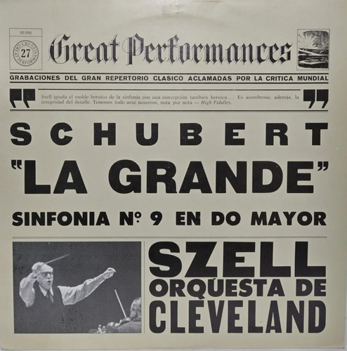 Schubert, Szell La Grande Sinfonia N 9 En Do Mayor Lp