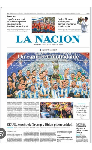 Diario La Nación Lunes 15/7/2024- Bicampeones De América