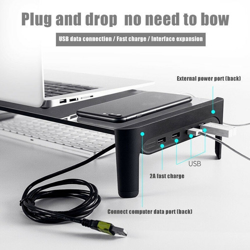 Soporte De Monitor De Altura Con 4 Usb 3.0 Y Cargador Wifi